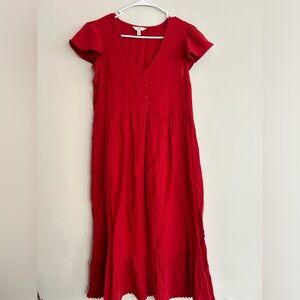 Time & Tru Orange/Red Gauze Midi Dress